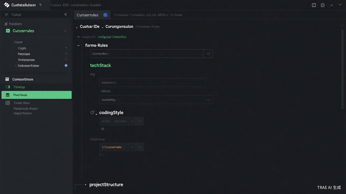 Cursor Rules settings panel showing Rules for AI configuration